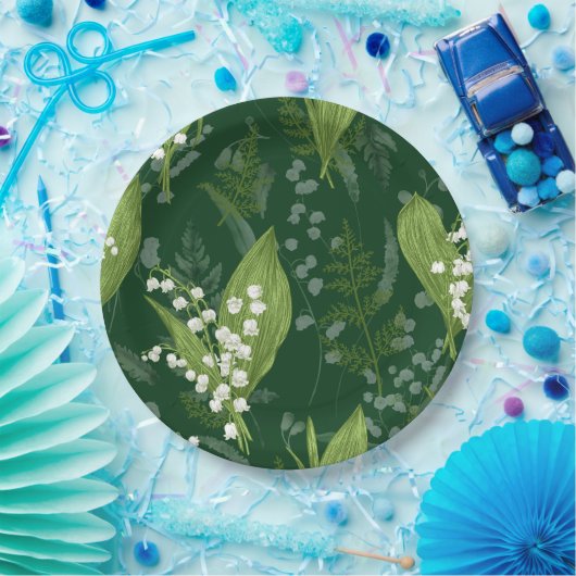Lily of Valley mit Ferns | Dunkelgrün Pappteller (Party)