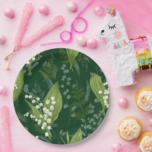 Lily of Valley mit Ferns | Dunkelgrün Pappteller (Party)