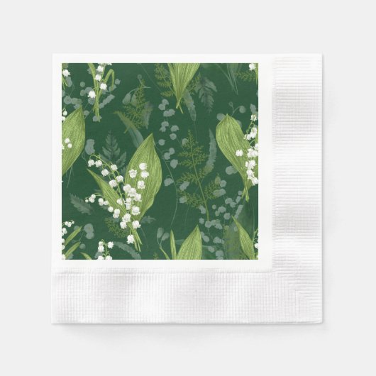 Lily of Valley mit Ferns | Dunkelgrün Serviette (Vorderseite)