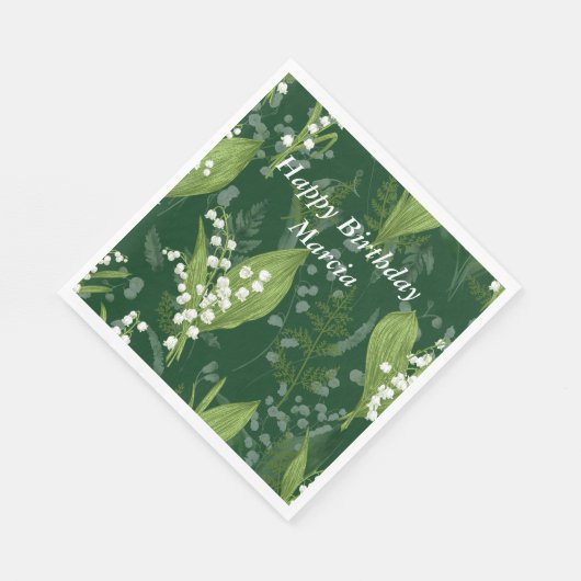 Lily of Valley mit Ferns | Dunkelgrün Serviette (Ecke)