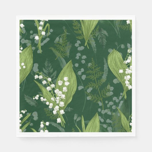 Lily of Valley mit Ferns | Dunkelgrün Serviette (Vorderseite)