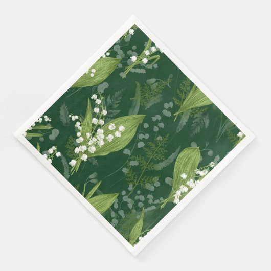 Lily of Valley mit Ferns | Dunkelgrün Serviette (Ecke)