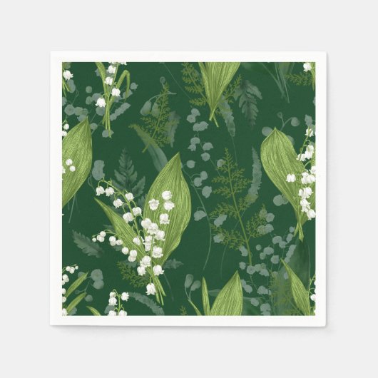Lily of Valley mit Ferns | Dunkelgrün Serviette (Vorderseite)