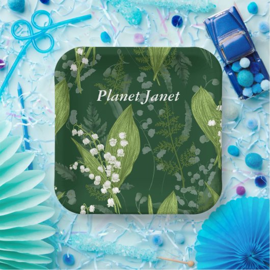 Lily of Valley mit Ferns | Dunkelgrüne Gewohnheit Pappteller (Party)