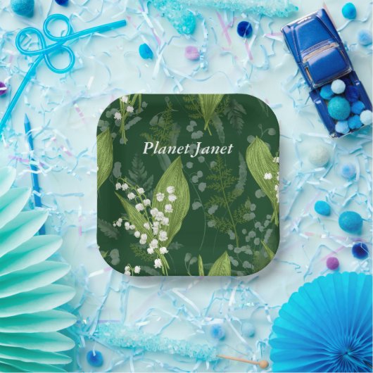 Lily of Valley mit Ferns | Dunkelgrüne Gewohnheit Pappteller (Party)