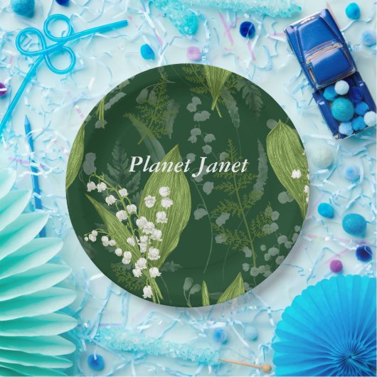 Lily of Valley mit Ferns | Dunkelgrüne Gewohnheit Pappteller (Party)