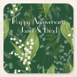 Lily of Valley mit Ferns | Dunkelgrüne Gewohnheit Rechteckiger Pappuntersetzer