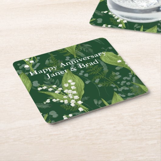 Lily of Valley mit Ferns | Dunkelgrüne Gewohnheit Rechteckiger Pappuntersetzer (angewinkelt)