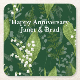 Lily of Valley mit Ferns | Dunkelgrüne Gewohnheit Rechteckiger Pappuntersetzer