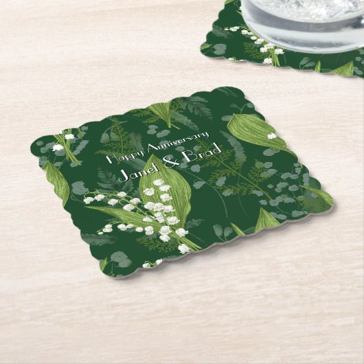 Lily of Valley mit Ferns | Dunkelgrüne Gewohnheit Untersetzer (angewinkelt)