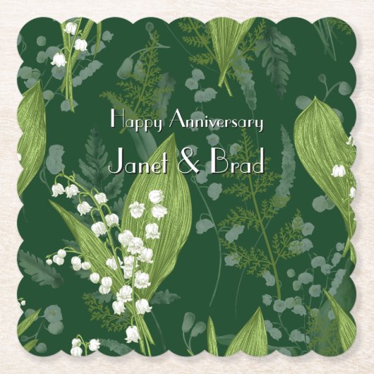 Lily of Valley mit Ferns | Dunkelgrüne Gewohnheit Untersetzer (Vorderseite)