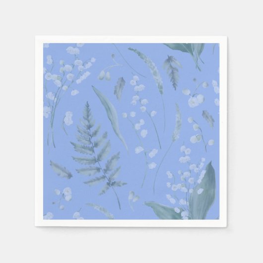 Lily of Valley mit Ferns | Mittelblauer Napkins Serviette (Vorderseite)