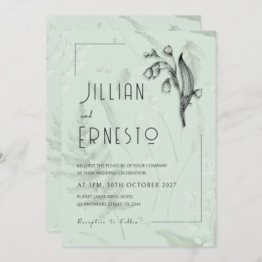 Lily of Valley mit Ferns | Sage Green Custom Einladung (Vorne/Hinten)