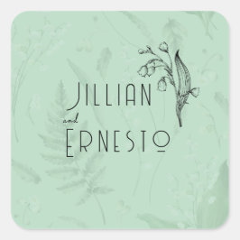 Lily of Valley mit Ferns | Weich grün mit Grafik Quadratischer Aufkleber