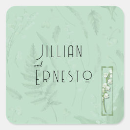 Lily of Valley mit Ferns | Weich grün mit Grafik Quadratischer Aufkleber