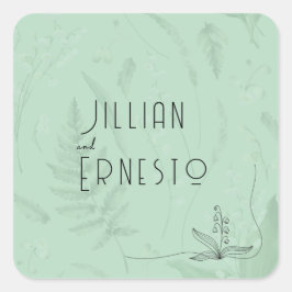 Lily of Valley mit Ferns | Weich grün mit Grafik Quadratischer Aufkleber