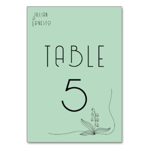 Lily of Valley mit Ferns   Weichgrüne 2-seitig Tischnummer