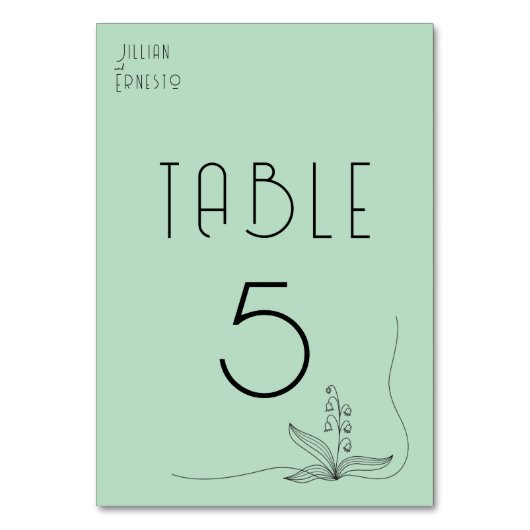 Lily of Valley mit Ferns | Weichgrüne 2-seitig Tischnummer (Vorderseite)