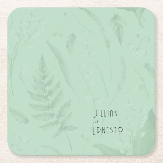 Lily of Valley mit Ferns | Weichgrüne Anwendung Rechteckiger Pappuntersetzer (Vorderseite)