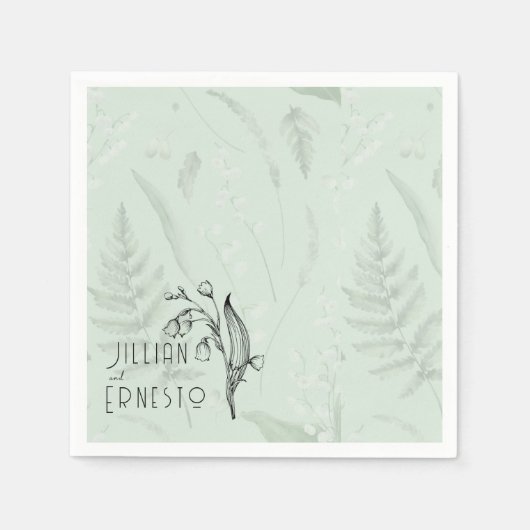 Lily of Valley mit Ferns | Weichgrüne Anwendung Serviette (Vorderseite)