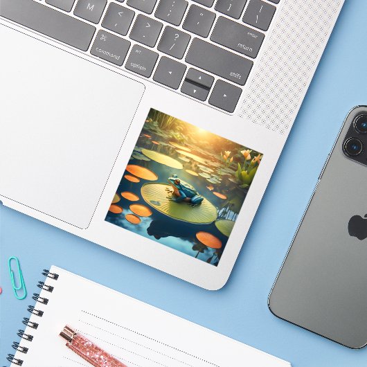 Lily Pad King - Square Vinyl Aufkleber (Laptop mit iPhone)