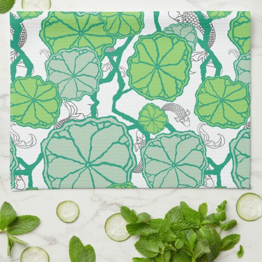 Lily Pad Koi Pond Pattern Kitchen Geschirrtuch (Gefaltet)