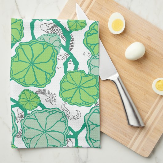 Lily Pad Koi Pond Pattern Kitchen Geschirrtuch (Viertel Falte)