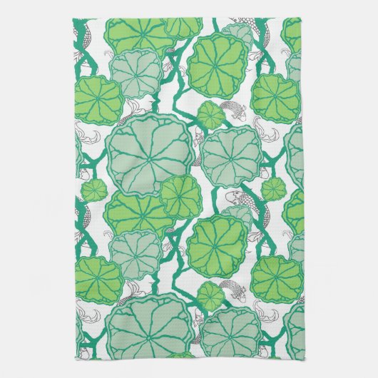 Lily Pad Koi Pond Pattern Kitchen Geschirrtuch (Vertikal)