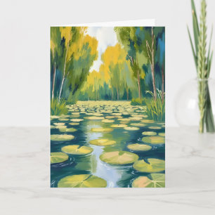 Lily Pad Teich Grüne Wasserfarben-Natur Karte