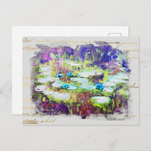 ** Lily Pads - Monet Pond Gold Handwriting AR23 Postkarte (Vorne/Hinten)