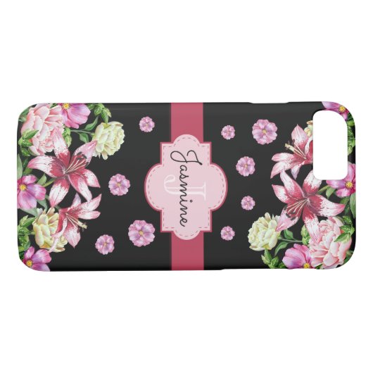 Lily & Peony Black Case-Mate iPhone Hülle (Rückseite (Horizontal))