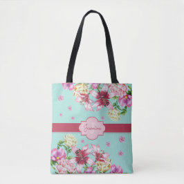 Lily & Peony Floral Aqua Tasche