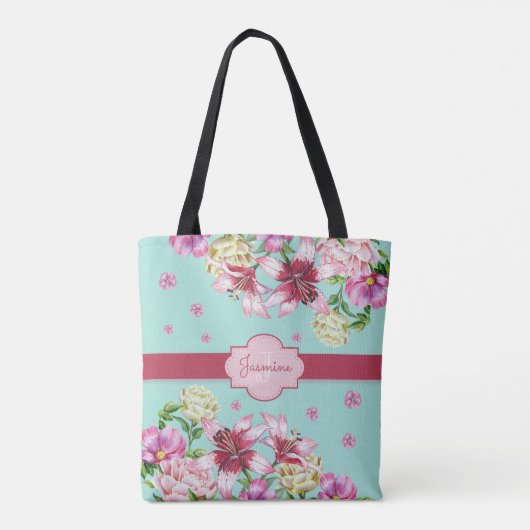 Lily & Peony Floral Aqua Tasche (Rückseite)