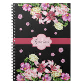 Lily & Peony Floral Black Notizblock (Vorderseite)