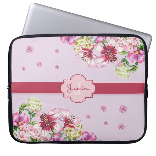 Lily & Peony Floral Lila Laptopschutzhülle (Vorderseite)