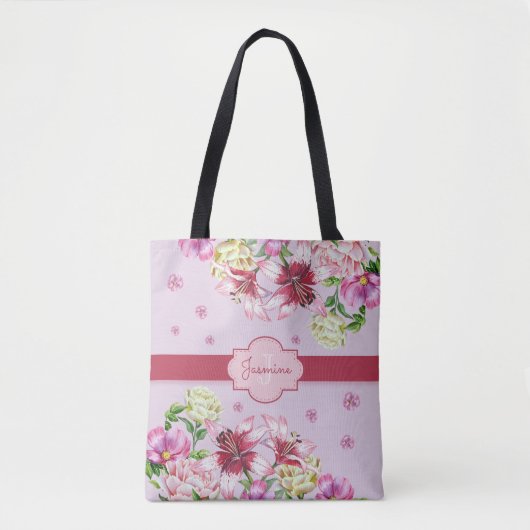 Lily & Peony Floral Lila Tasche (Vorderseite)