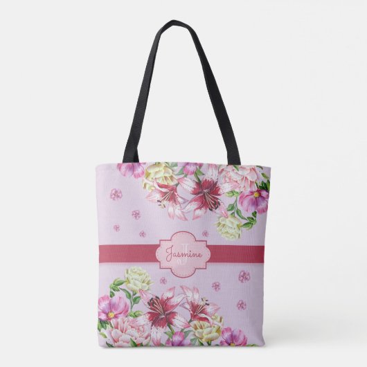 Lily & Peony Floral Lila Tasche (Rückseite)