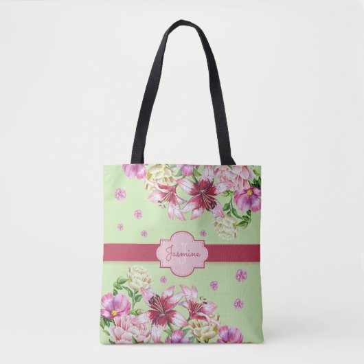 Lily & Peony Floral Mint Tasche (Vorderseite)