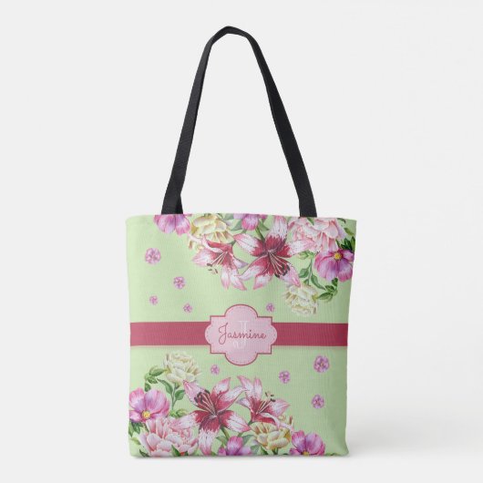 Lily & Peony Floral Mint Tasche (Rückseite)