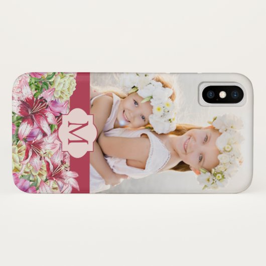 Lily Peony Floral Monogram Foto Case-Mate iPhone Hülle (Rückseite (Horizontal))