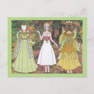 Lily Plays a Woodland Elf Paper Doll Postcard Postkarte