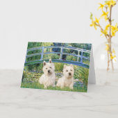 Lily Pond Bridge - Westies (zwei) Karte (Gelbe Blume)