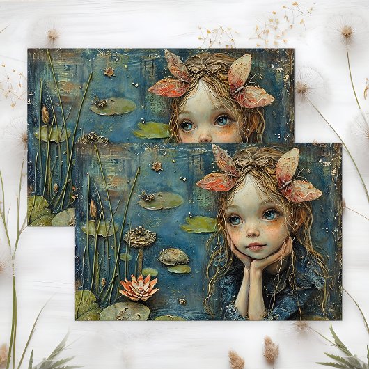 LILY POND FAIRY DECOUPAY SEIDENPAPIER