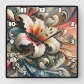 Lily umgeben von farbenfrohen, wirbelnden Mustern Quadratische Wanduhr (Vorderseite)
