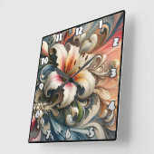 Lily umgeben von farbenfrohen, wirbelnden Mustern Quadratische Wanduhr (Winkel)