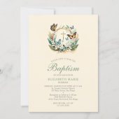 Lily Valley Butterflies Cross Wreath Girl Baptisse Einladung (Vorderseite)