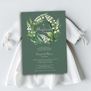 Lily Valley Cross Wreath Sage Green Girl Taufe Einladung