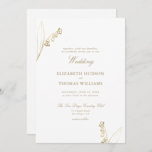 Lily Valley Floral Sketch Imitate Gold Einfache Ho Einladung (Vorne/Hinten)