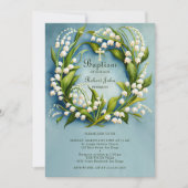Lily Valley Gold Cross Wreath Formal Blue Baptisse Einladung (Vorderseite)