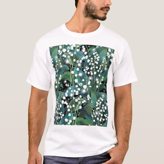 Lily Valley Seamless Muster Hintergrund T-Shirt (Vorderseite)